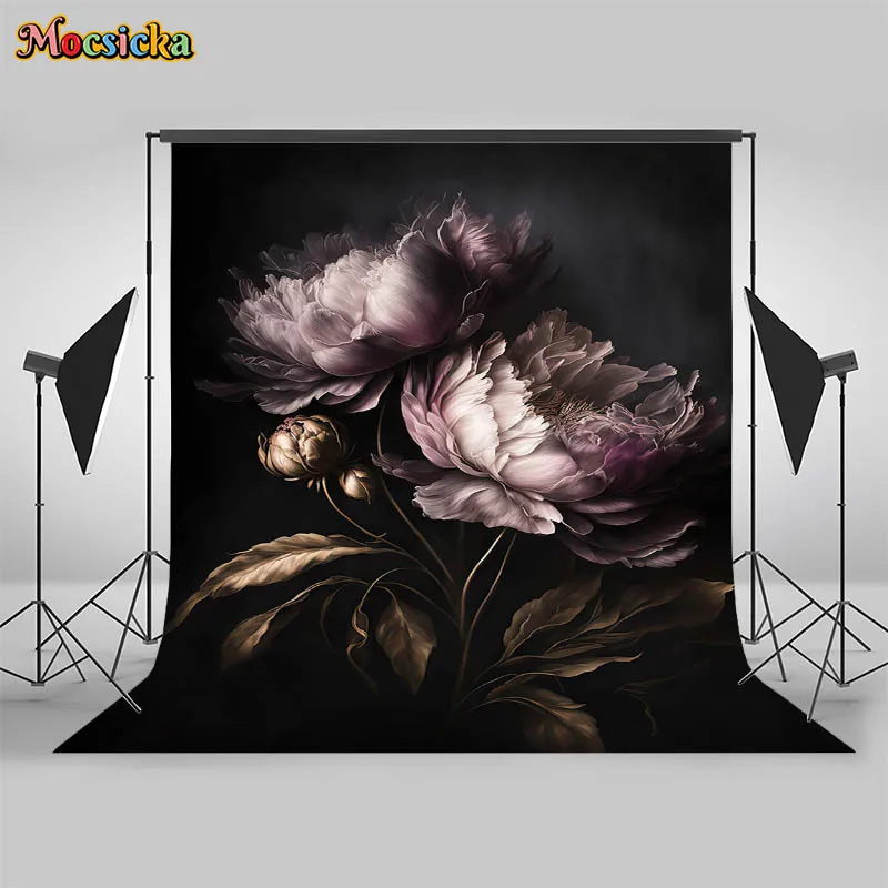 Mocsicka Floral Newborn Photography Backdrops Hand Drawn oil painting Artistic Background Photoshoots Girl Photo Prop Banner