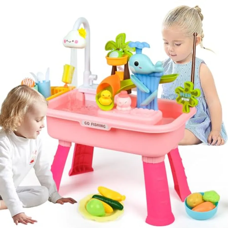 

Улучшенный детский столик для игр с песком и водой с электрической помпой, краном и игрушкой-рыболовкой, игровой набор для кухонной раковины