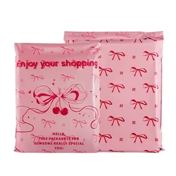 50Pcs Plastic Pink Courier Postal Bag Cute Bow Prinitng Clothes Mailer Storage Packaging Bag Gifts Shoes Express Transport Pouch