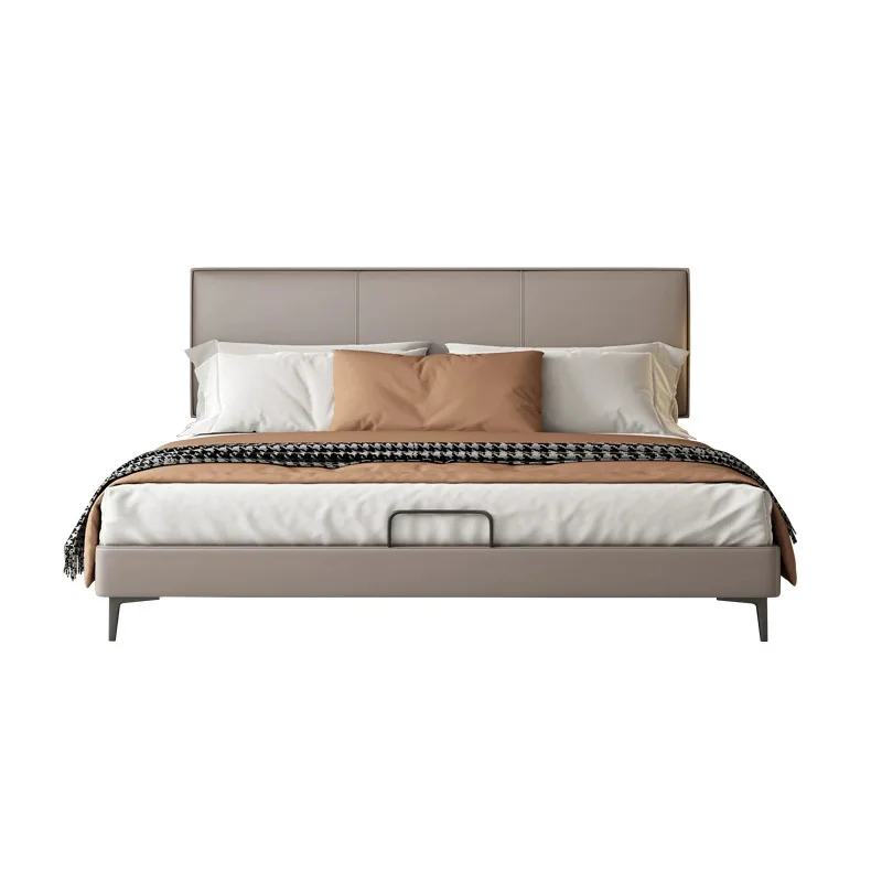 

Modern simple leather bed, adjustable ultra thin small apartment simple bed