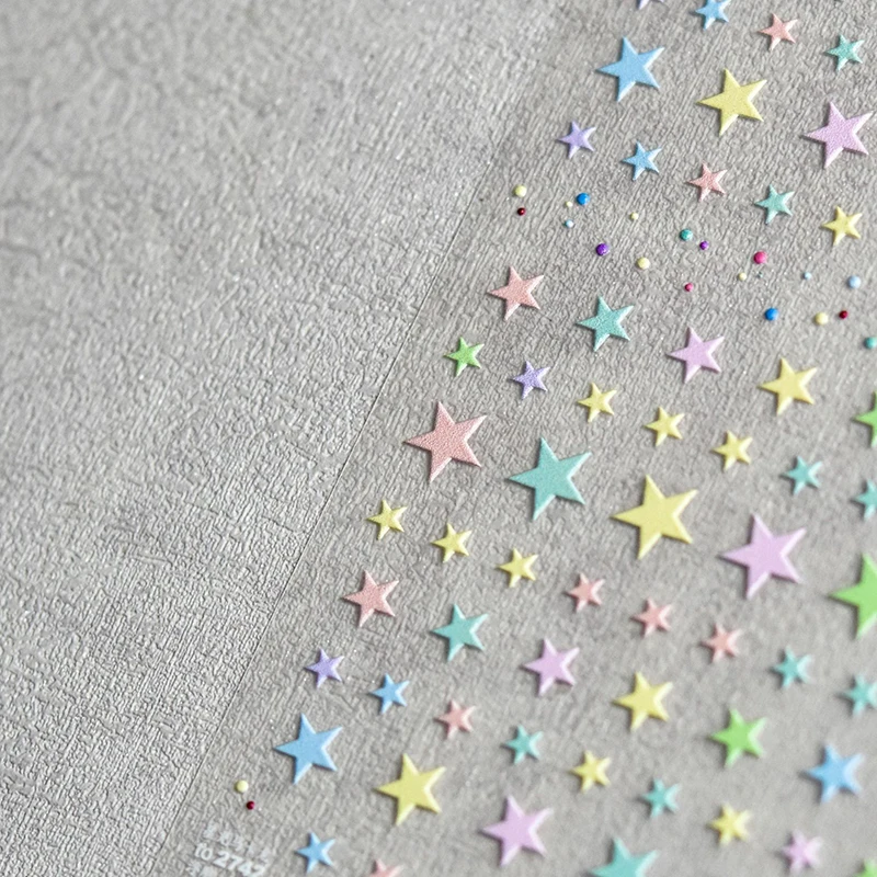 Calcomanía autoadhesiva para decoración de uñas, calcomanía de manicura con estrellas de colores, 5D, 1 unidad