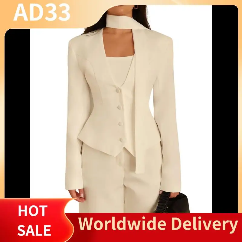 

【A28I Женский пиджак с длинными рукавами, однотонный шарф с v-образным вырезом, приталенный крой с мягкими плечами