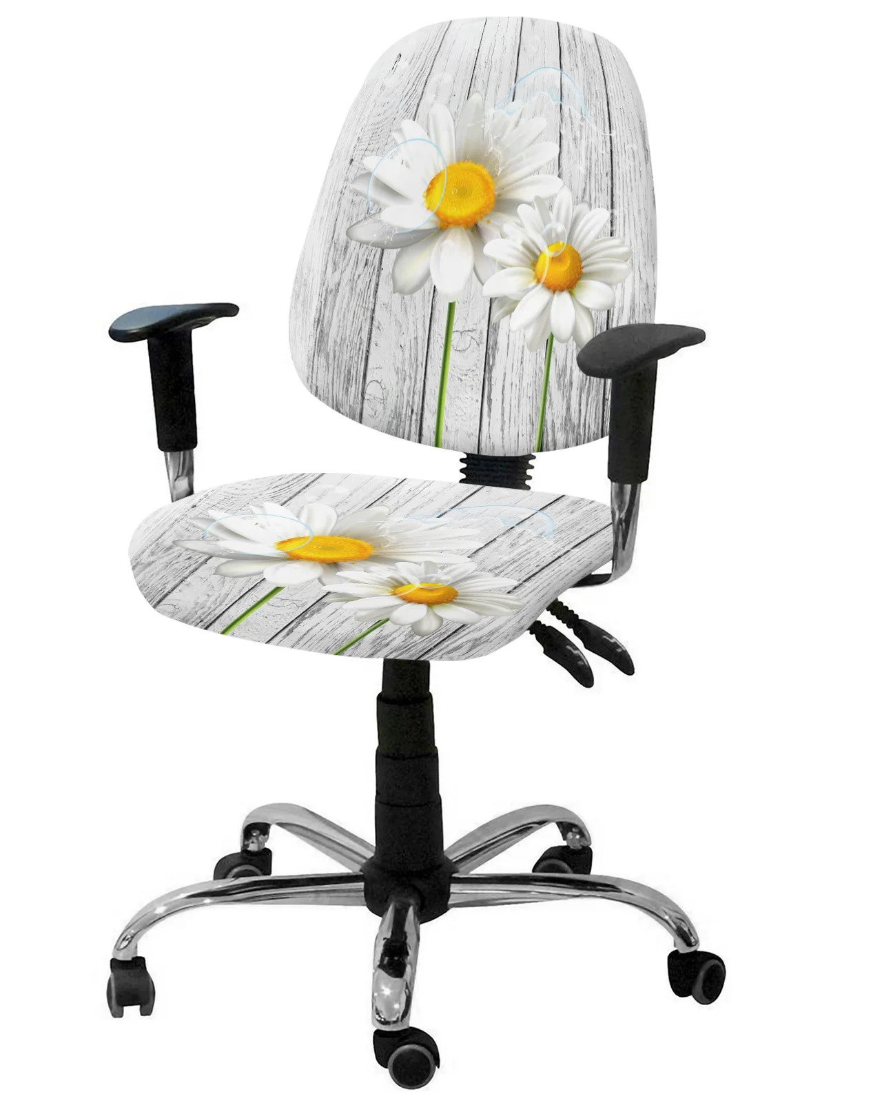 Daisy Waterdrop Wood Grain Elastic Armchair Computer Chair Cover Stretch Removable Office Chair Slipcover Split Seat Covers