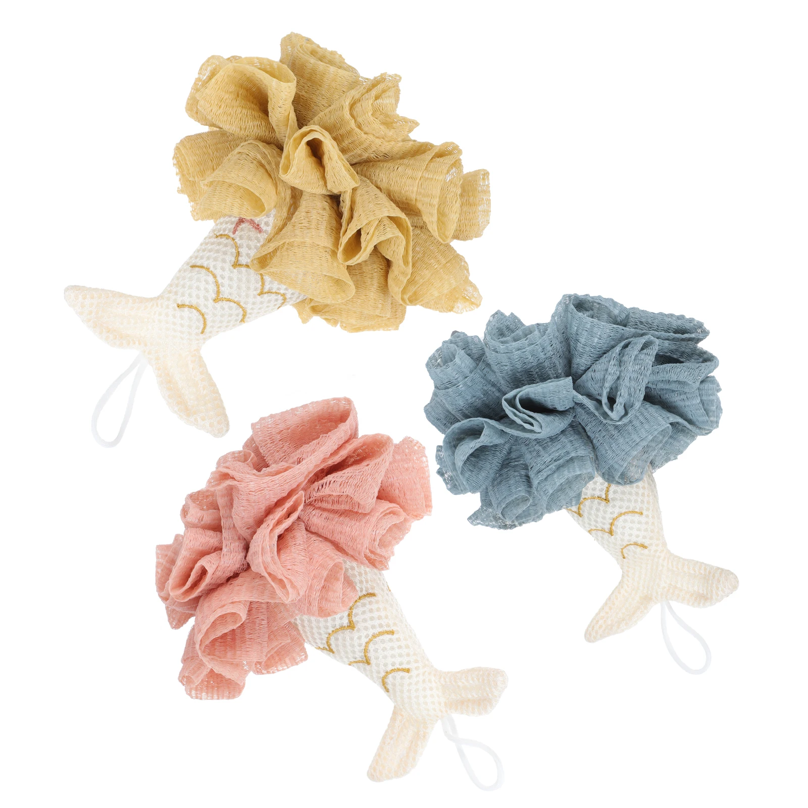 

3Pcs Bath Balls Mermaid Tail Shape Hanging Rope Foaming Shower Scrubber Supplies Home Travel Gift Bathing Balls