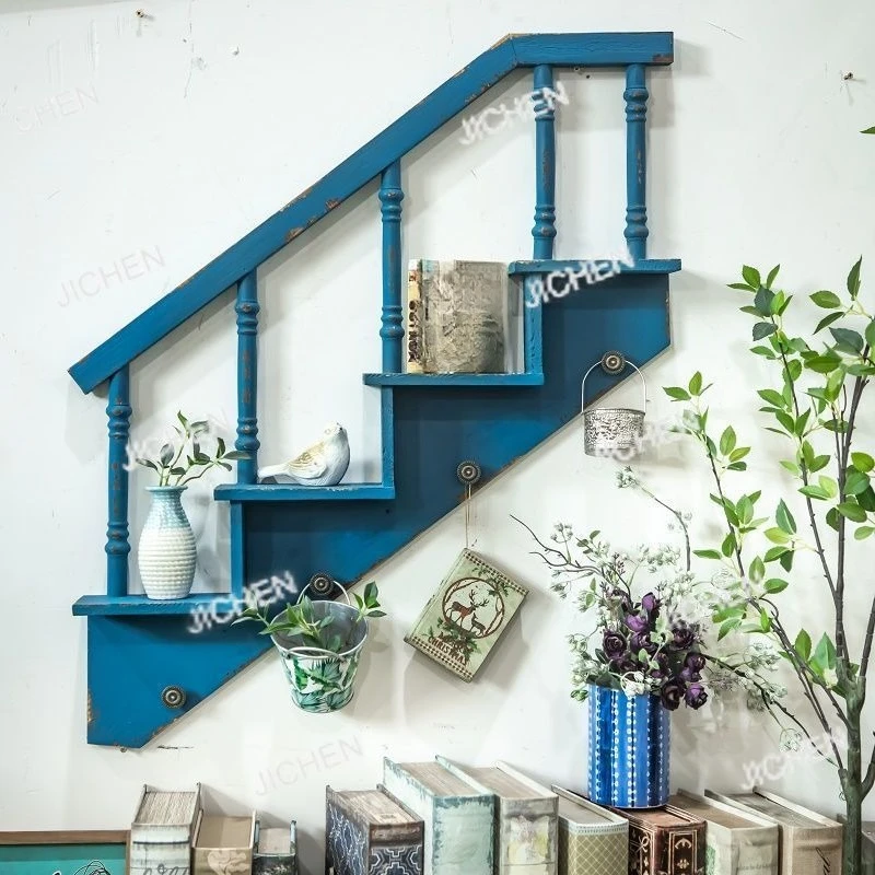 

Home B & B courtyard decoration retro creative stairs wall hanging flower rack rack