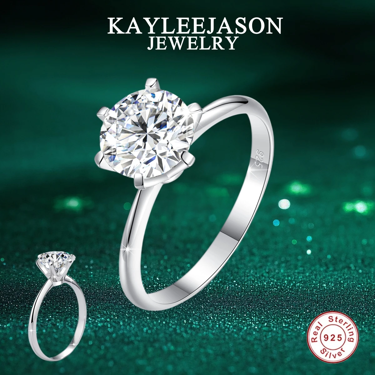 

D VVS1 2ct Round Moissanite Ring 18K White Gold Plated 925 Sterling Silver Lab-diamond Wedding Rings for Women