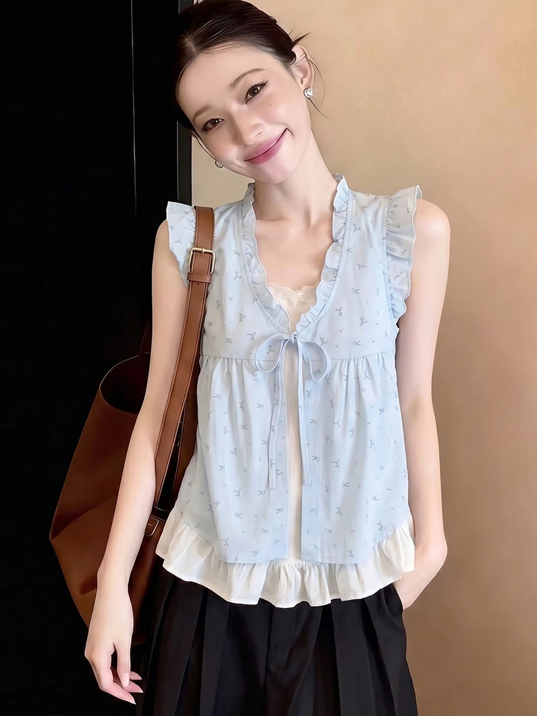

Knot Waist Sleeveless Shirt Casual Versatile Women's Top Summer Fashion Soft Style Versatile Commute Style Straight Cut