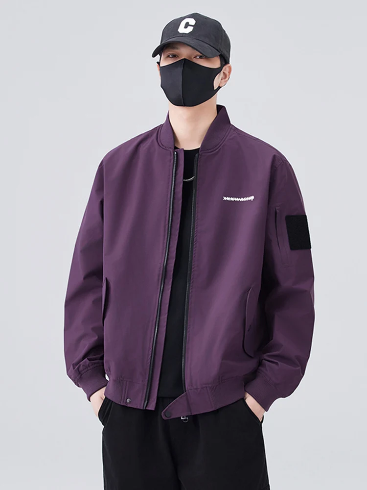 

Loose Men's Baseball Jaet Spring Autumn New Sle Casual Pilot Coat Trendy Brand Outerwear Polyester Fiber Long Sve Zipper