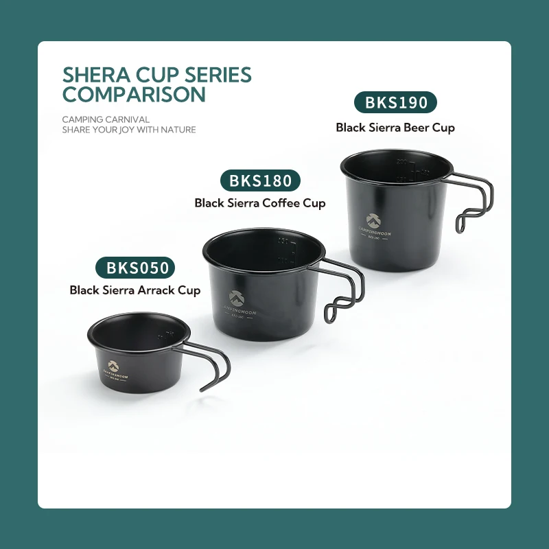 Mini Outdoor Picnic Camping Tableware Black Cup Titanium Plated Stainless Steel Shira Coffee Tea Cup Camping Bowl with Handle