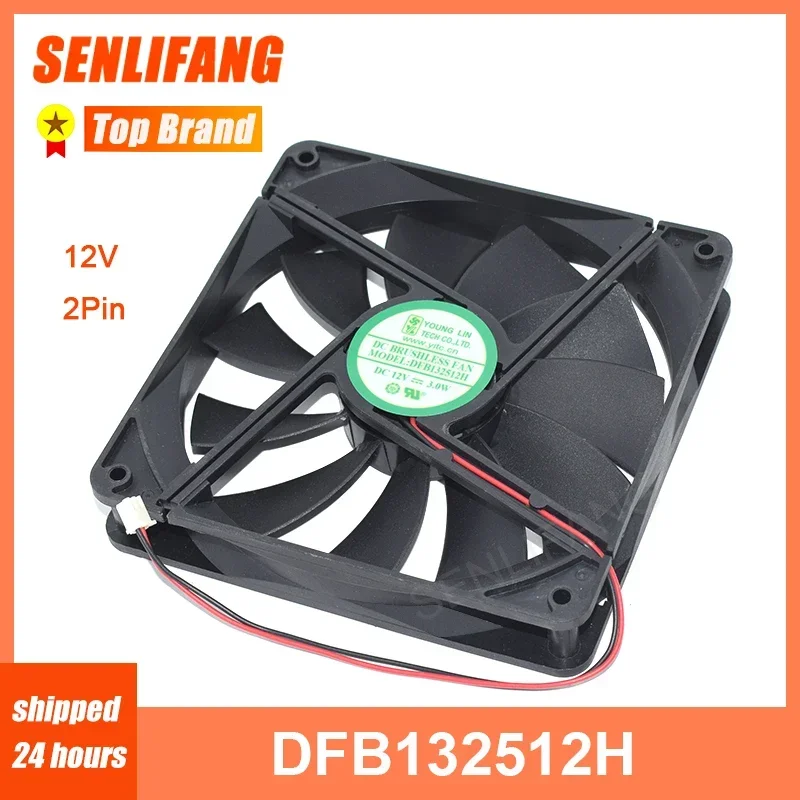 Test OK New Cooler For YOUNG.LIN 13525 DFB132512H 12V 3.0W 135*135*25MM 13.5CM 2 Lines Chassis Cooling Fan