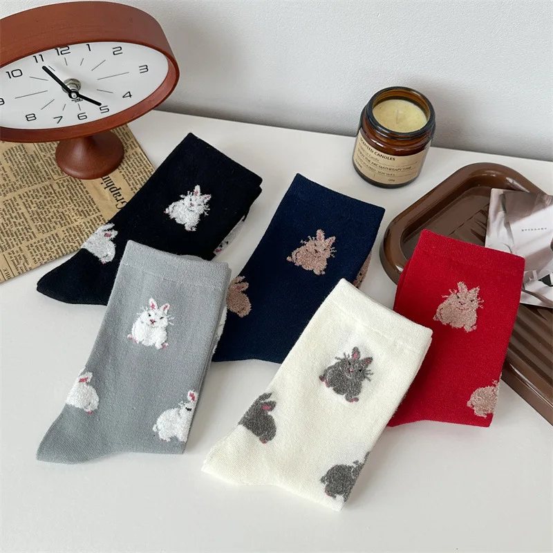 

Осень и зима 2022, женские носки с мультяшным кроликом, милые японские носки Kawaii, женские длинные носки в студенческом стиле для школьниц