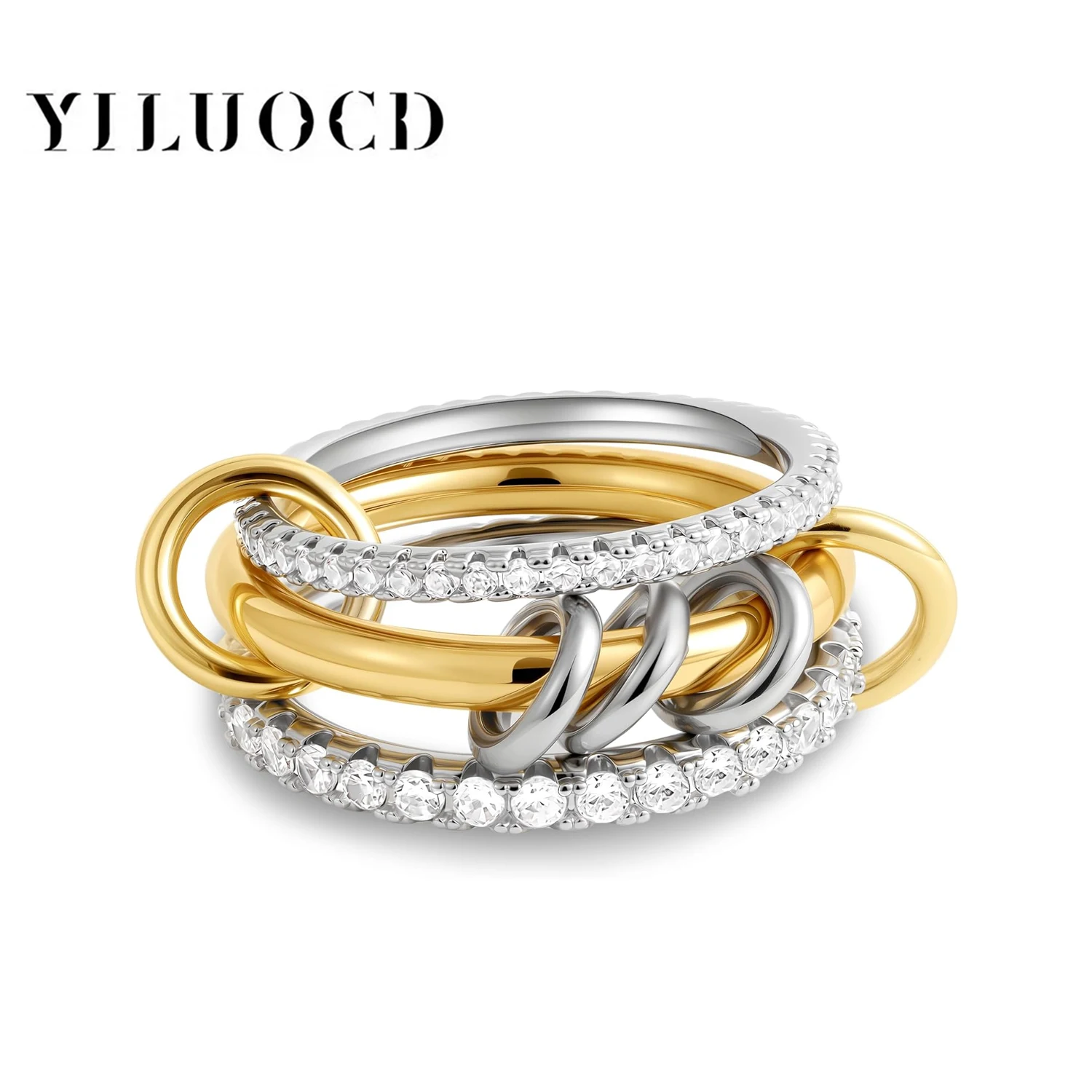 YILUOCD Stackable Stainless Steel Rings Cubic Zirconia Gold 4