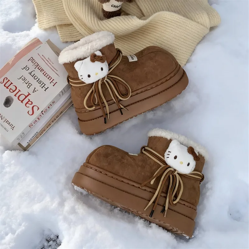 

Kawaii Hello Kitty Sanrio Student Cute Cartoon Comfortable Warm Boots Children Outdoor Anti Slip Fleece Boots Shoes for Kids
