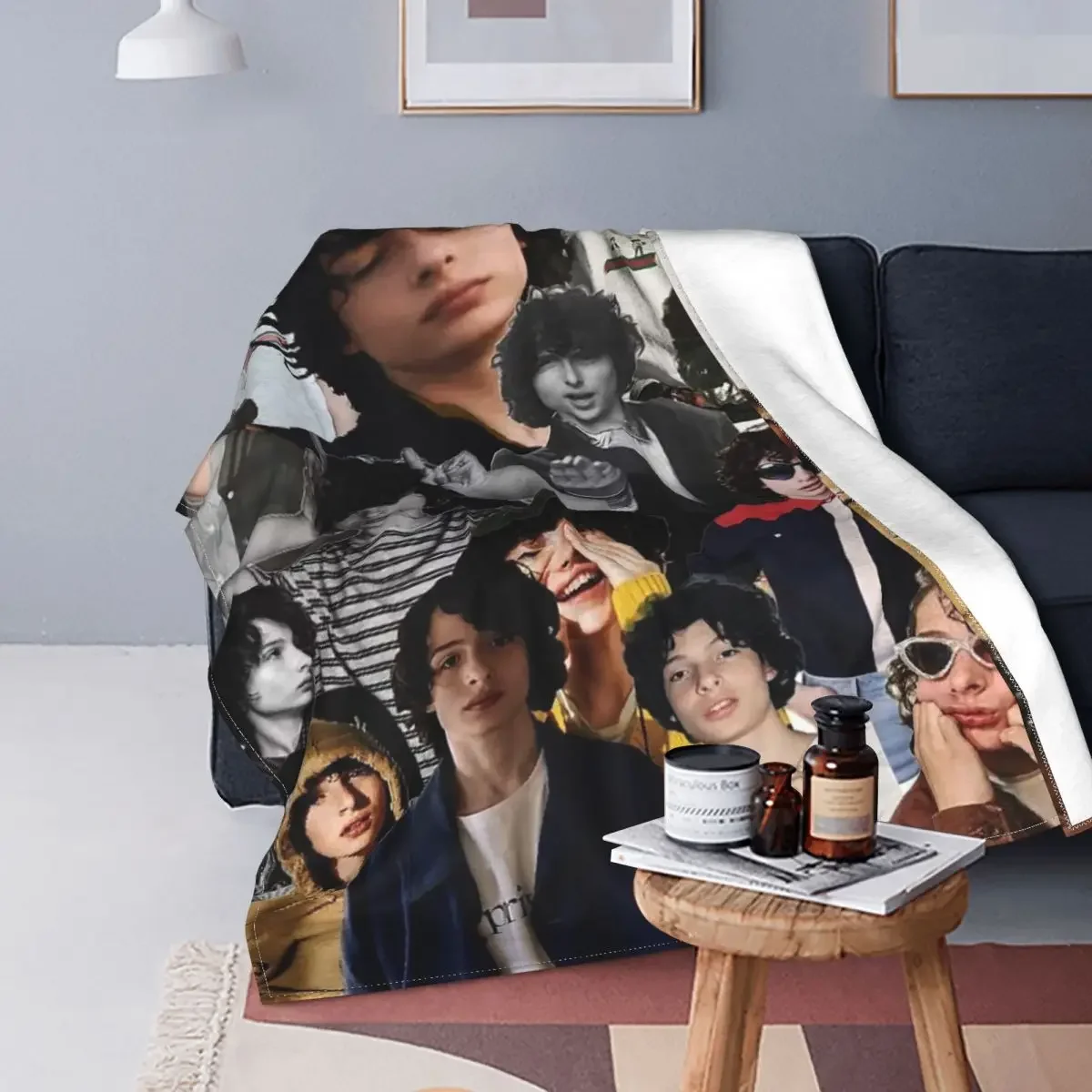 

Collage Plaid Finn Wolfhard Blankets Fleece Spring Autumn Actor Multifunction Thin Throw Blanket for Home Car Rug Piece