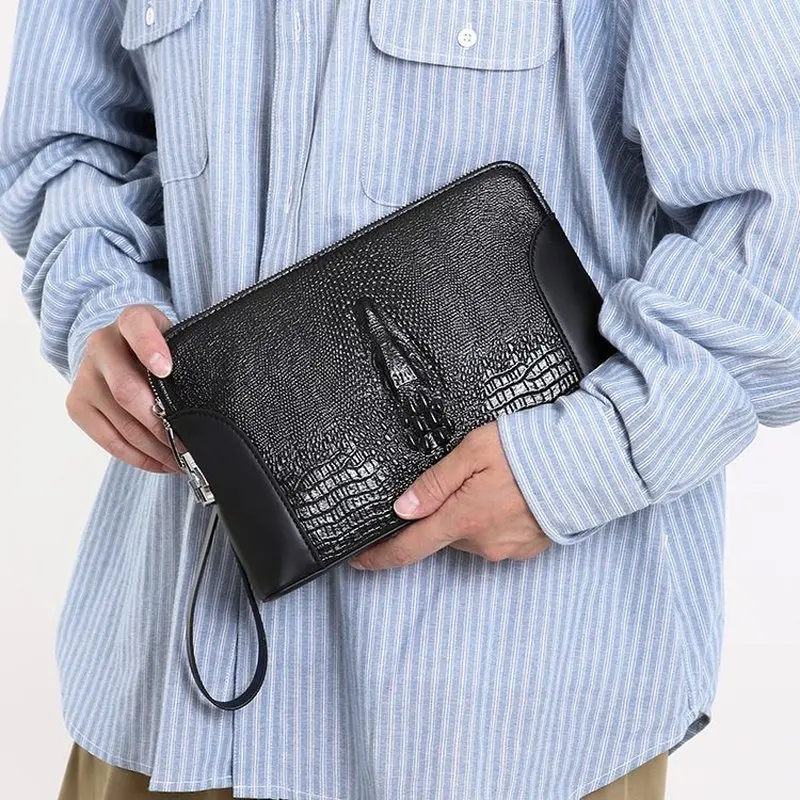 New Men's Anti theft password lock Clutch Bag High Quality Crocodile pattern Wallet Zipper Phone Bag Designer Luxury Handbag