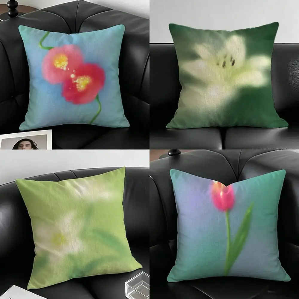 Artwork Diffused Style Flowers Cushion Cover Natural Linen Pillowcase Set, All-in-One Decor for Sofa, Bedroom & Chair