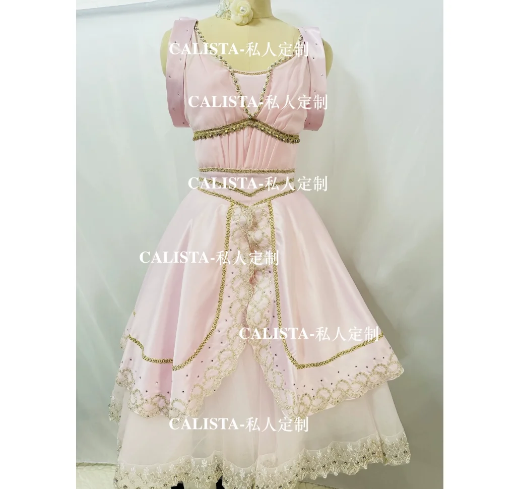 Lai Ming Goddess Tutu Variations Flower God private custom pink gold embroidery with diamond sparkly long yarn pompadour dress