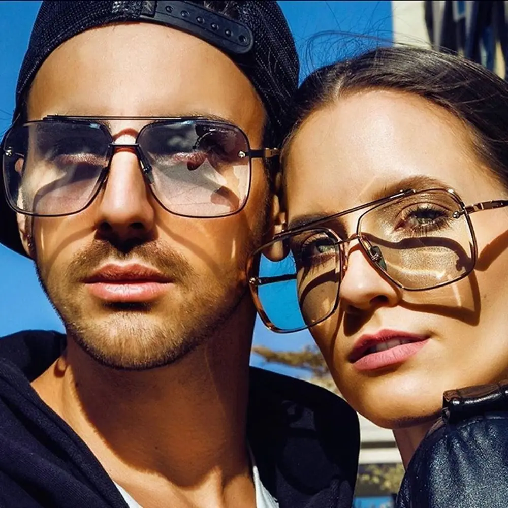 

Big Metal Frame Gradient Sunglasses Classic UV400 Protection Traveling Shades Driving Oversized Square Sunglasses
