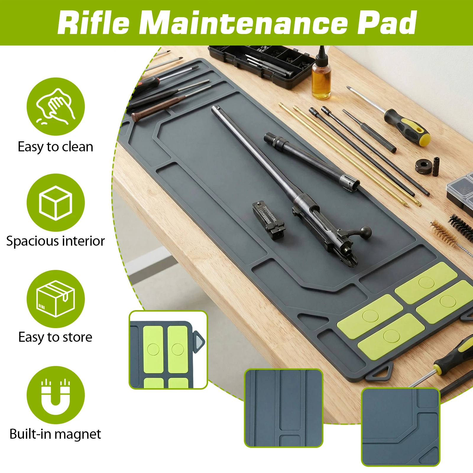 

Магнитный коврик для обслуживания оружия 36x10 дюймов с органайзером для деталей, мягкий коврик для чистки винтовок, очень большой, для охоты и стрельбы