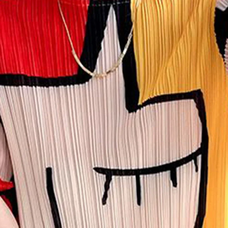 Pleated cartoon printed long sleeved  dress for Korean Spring and Autumn women 2023 fashionable slim  long dress