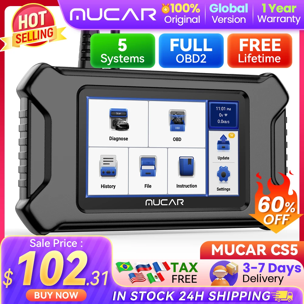 MUCAR CS5 OBD2 Scanner Car Diagnostic Tools Automotivo OBD Scanner Best Auto Diagnosis Tool Code Reader 5 Systems Lifetime Free