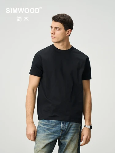 SIMWOOD 2025 novedad de verano, camisetas de tela Sorona de 230gsm con sensación fresca y ajuste Regular, camisetas cómodas transpirables para hombres