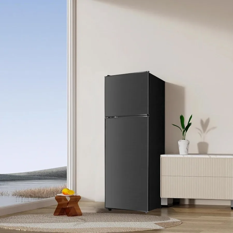 ثلاجة صغيرة مدمجة 4.0 قدم مكعب مع فريزر علوي لمكتب النوم أو شقة صغيرة بتصميم باب مزدوج مع 7 مستويات قابلة للتعديل