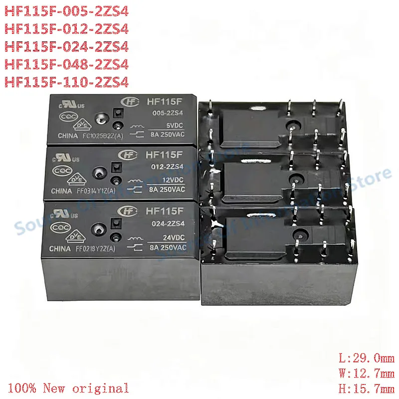 10Pcs HF115F-005/012/024/048/110-2ZS4 Relay 5V 12V 24V 48V 110V 8A 8Pin JQX-115F 100% New