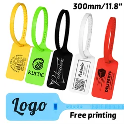 100Pcs Custom Logo Tag Zip Ties Off Labels White Plastic Security Seals Garment Shoes Bag Brand Logo Hang Label Camp Tags 300mm