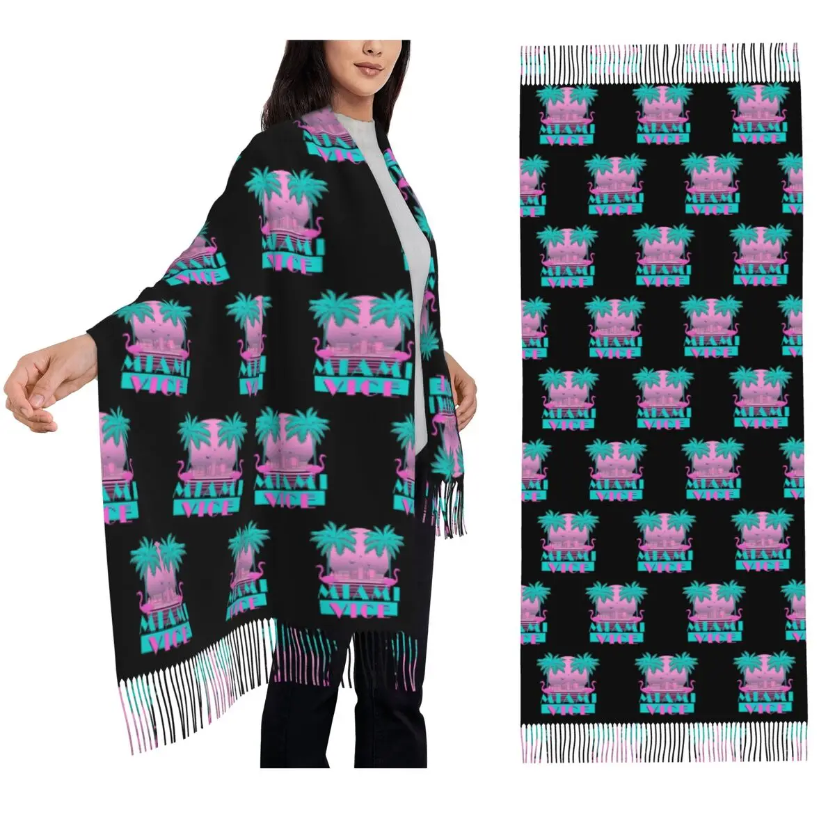 

Miami Vice - Ретро 80-е годы Дизайн Шарф Шарфы с кисточками Женские мягкие теплые шали и накидки Длинная осенне-зимняя шаль