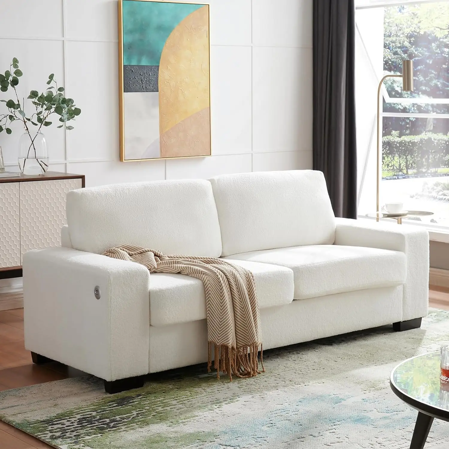 Comfy Couch, 79-inch Love Seat Couches, Cream Couch, Deep Seat Sofa with Charging Ports and Solid Wood Legs, Cloud Couch Sofa,