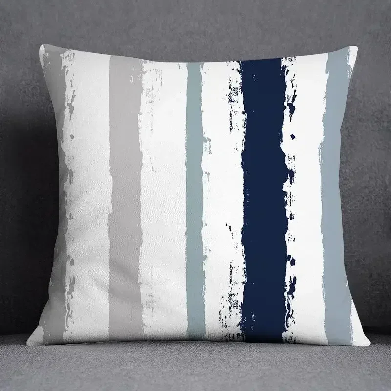 Blue-gray geometric patterns Double-sided Printed pillow cover Short plush Suitable living rooms bedrooms throw cushion cover