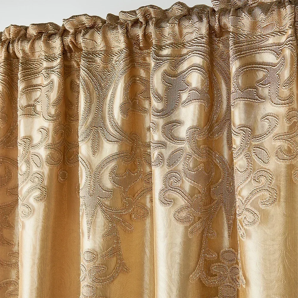 NAPEARL Embroidery Style Golden Curtain Valance with Tulle Sheer Curtain Head Decor for Living Room Home 1PC