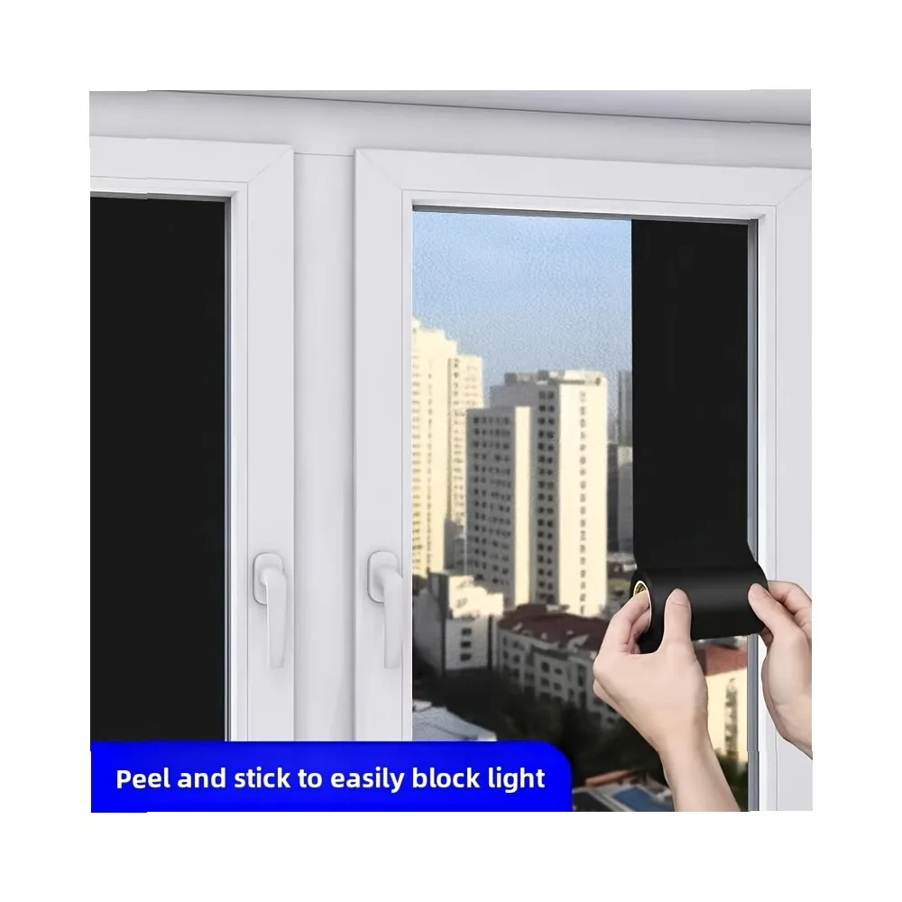 Blackout Window Film 20m Roll, Light Blocking Privacy Tape, Sun Heat Insulation, Opaque Black Glass Sticker, Anti-UV No