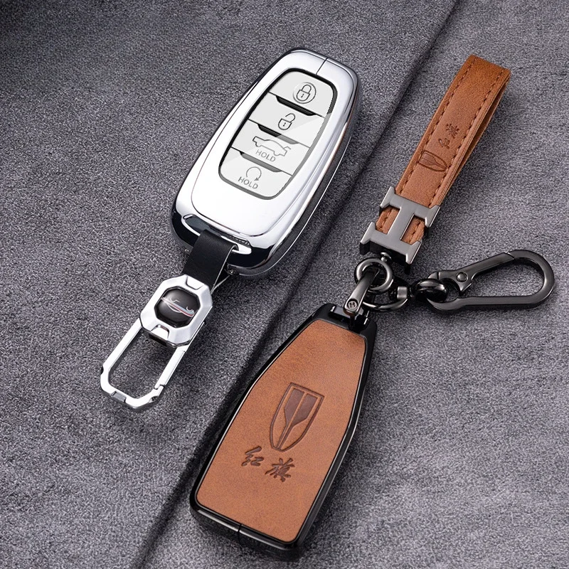 Exclusive full package metal keycase leather keychain protective case For Hongqi hs5 h5 h9 h6 hs7 h7