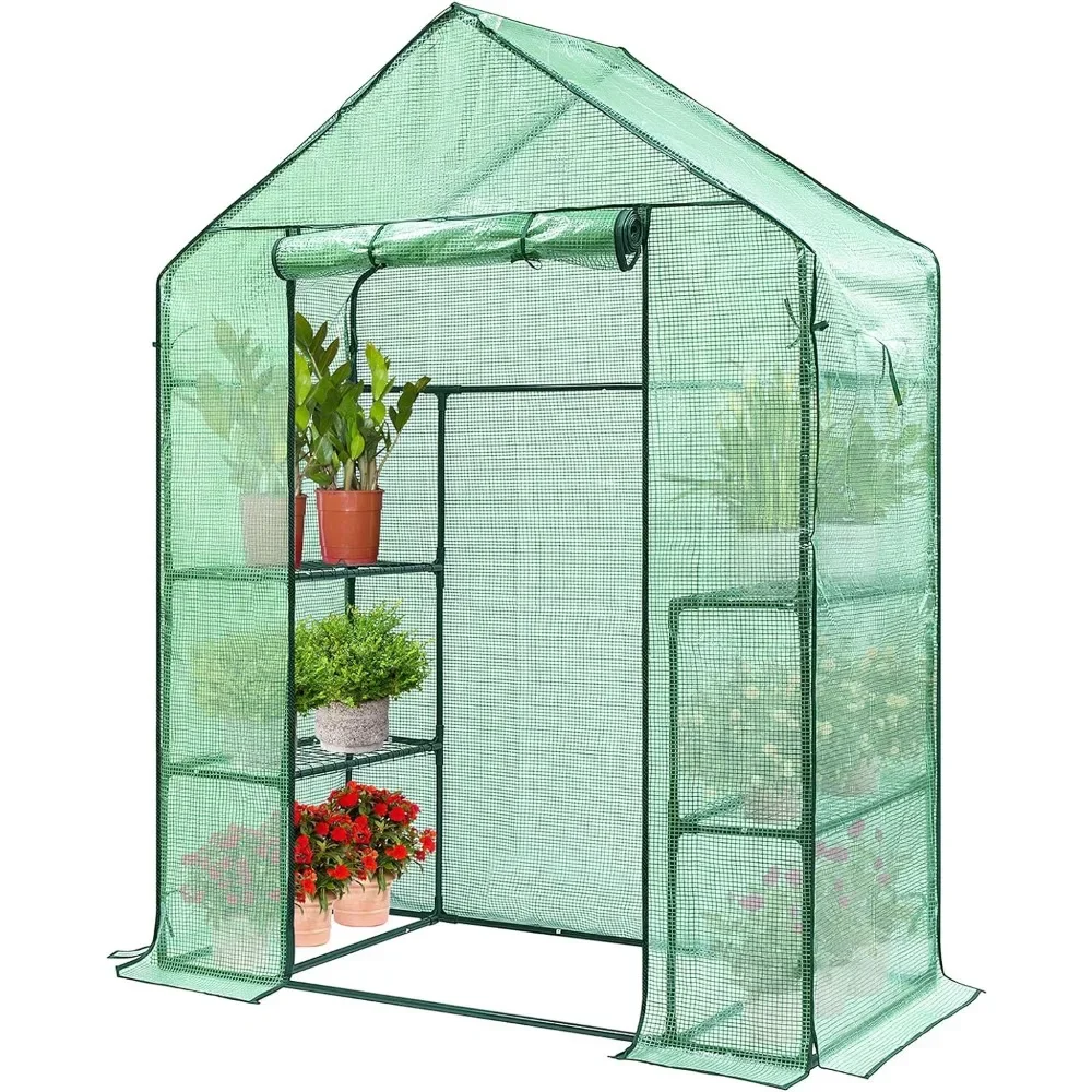 57 x 29 x 77-Inch Mini Walk-in Greenhouse with Windows, Shelves and Anchors, Plant Garden Hot House, Portable, Easily Stored