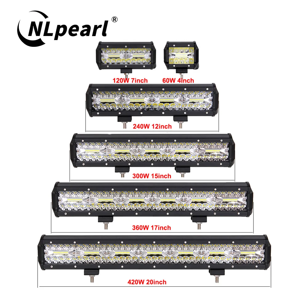 NLpearl LED Bar Work Light 12V 24V Offroad Spot Flood Combo LED Bar Work Light for ATV UTV Jeep Lada Niva 4x4 Truck Boat SUV 