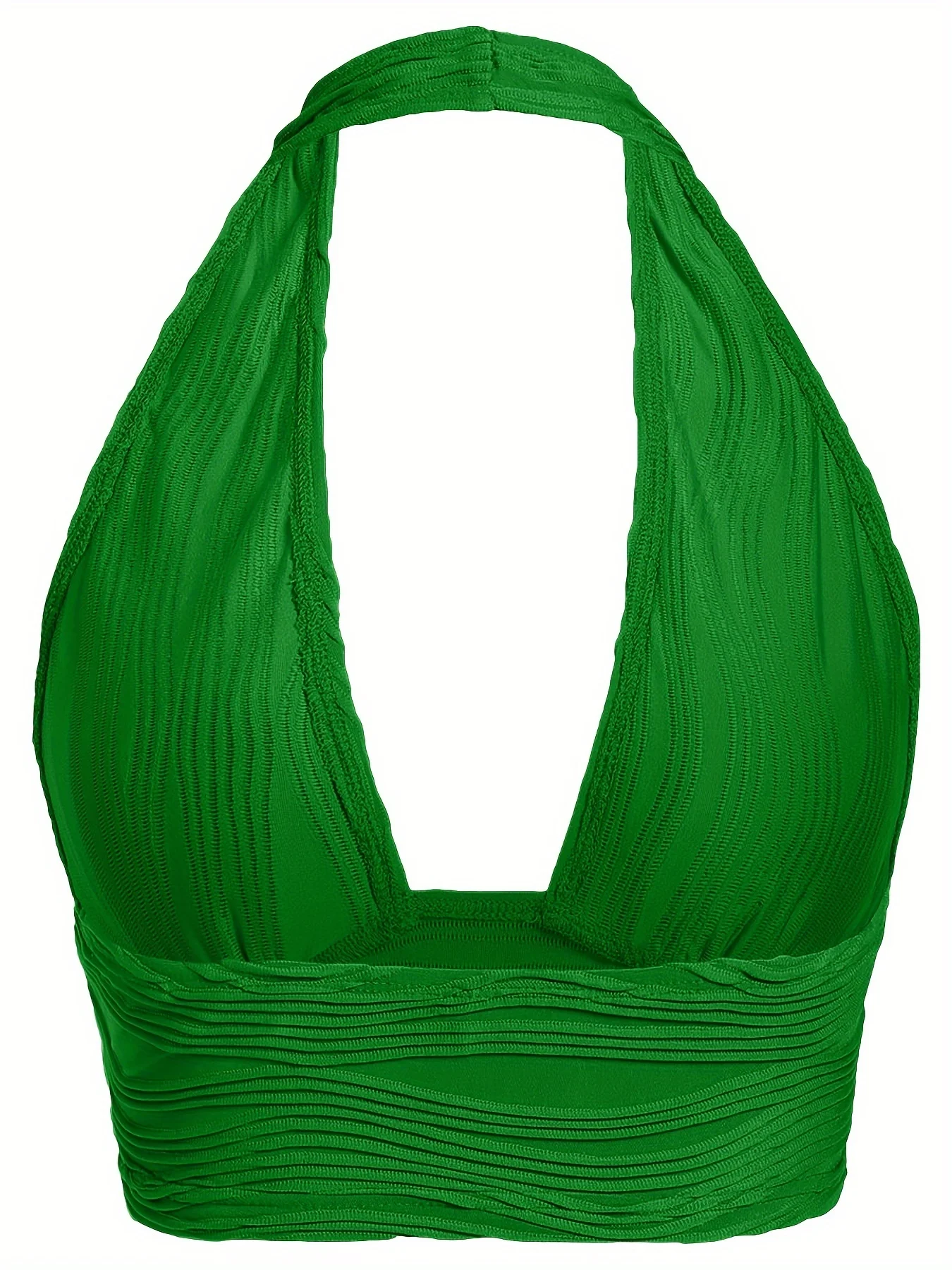 Top corto sin espalda con cuello halter corto de color sólido