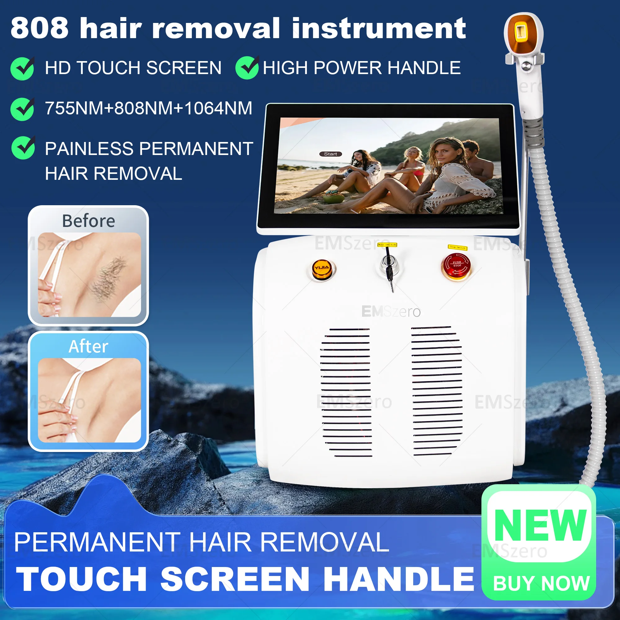 808nm Diode Lase Hair Removal Machine 4000W Skin Device Rejuvenation Ice Alexandrit Permanent Cooling Head Painless Epilator