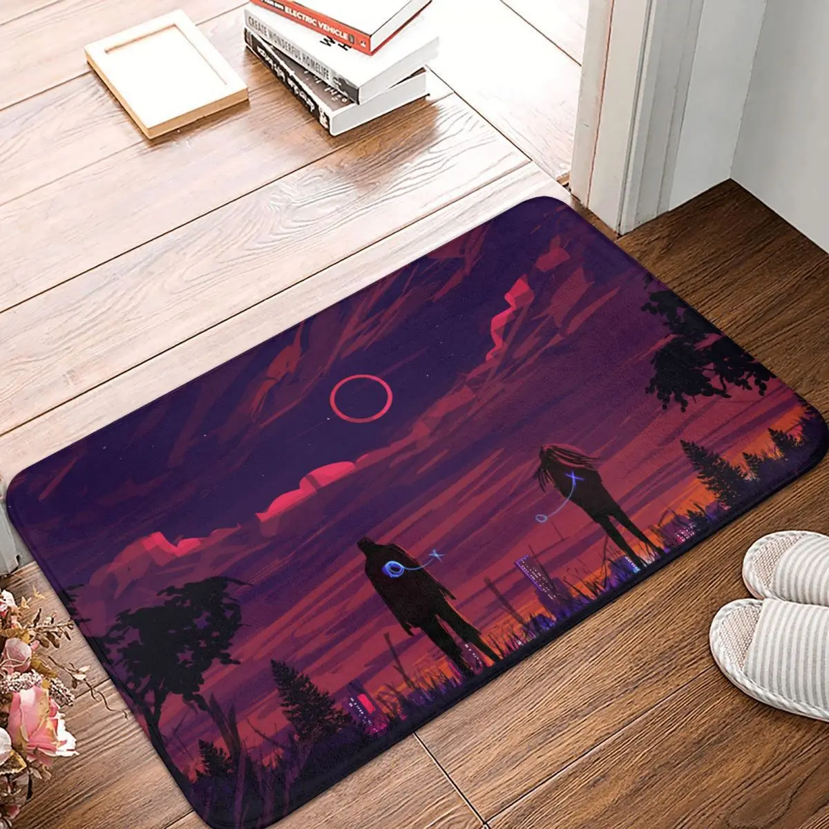 Illustration Bath Non-Slip Carpet Connect Flannel Mat Welcome Doormat Floor Decor Rug