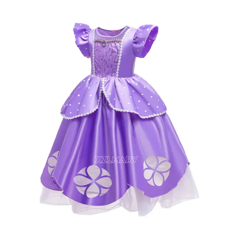 Princess Sofia Dress for Girl Kids Cosplay Costume Puff Sleeve Layerd Dresses Child Party Birthday Sophia Fancy Costumes