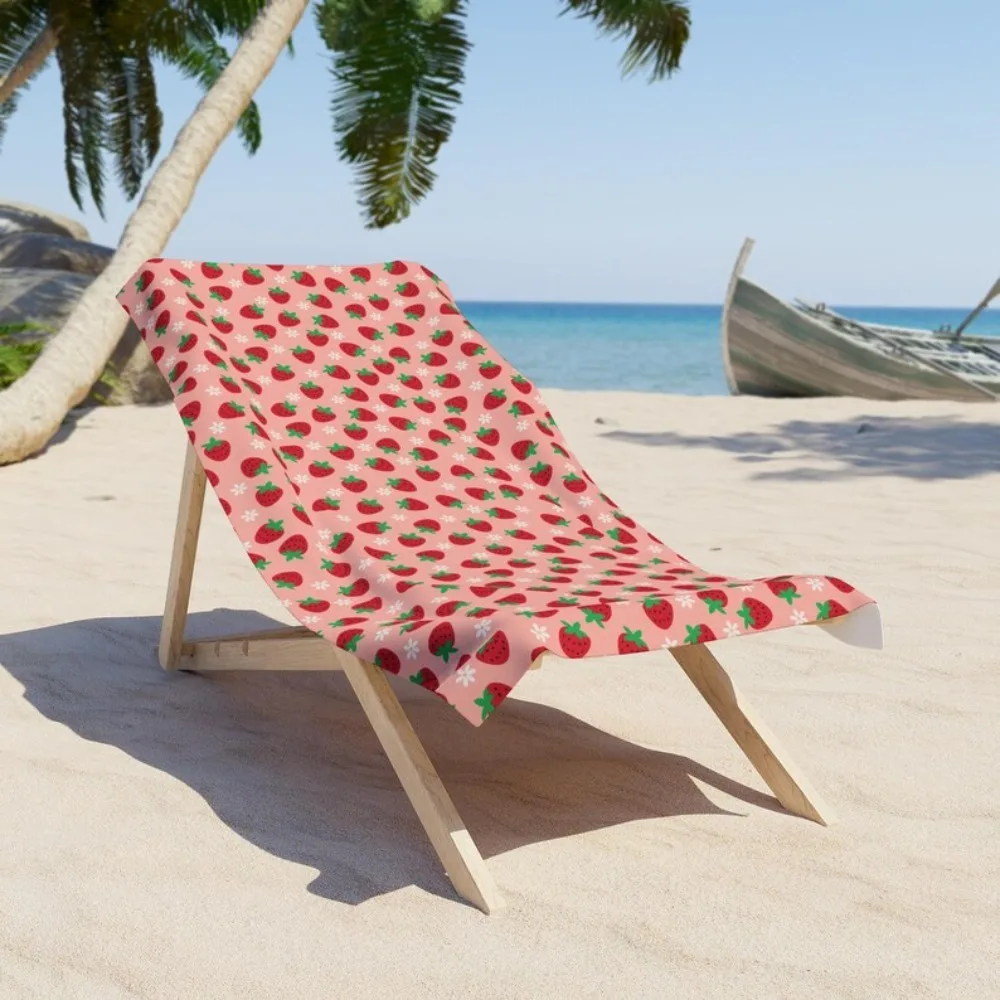 Pink Strawberry Pattern Beach Towel 2D Single Print Cute Soft Quick Dry Sand Durable Beach Pool Vacation Travel Picnic Use Towel