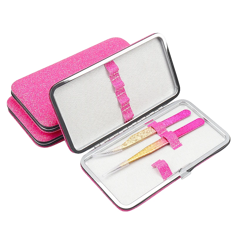 Eyelash Tweezers Pack Set Ice Flower Anti-static Grafting False 3D Lashes Extension Makeup Tweezer Storage Protective Box Tools