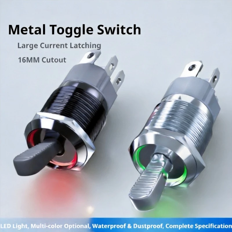Toggle Switch 2/3 Position Illuminated Button, 16mm Stainless Steel Self-Locking Rocker Switch, Single-Pole Single-Throw (SPST)