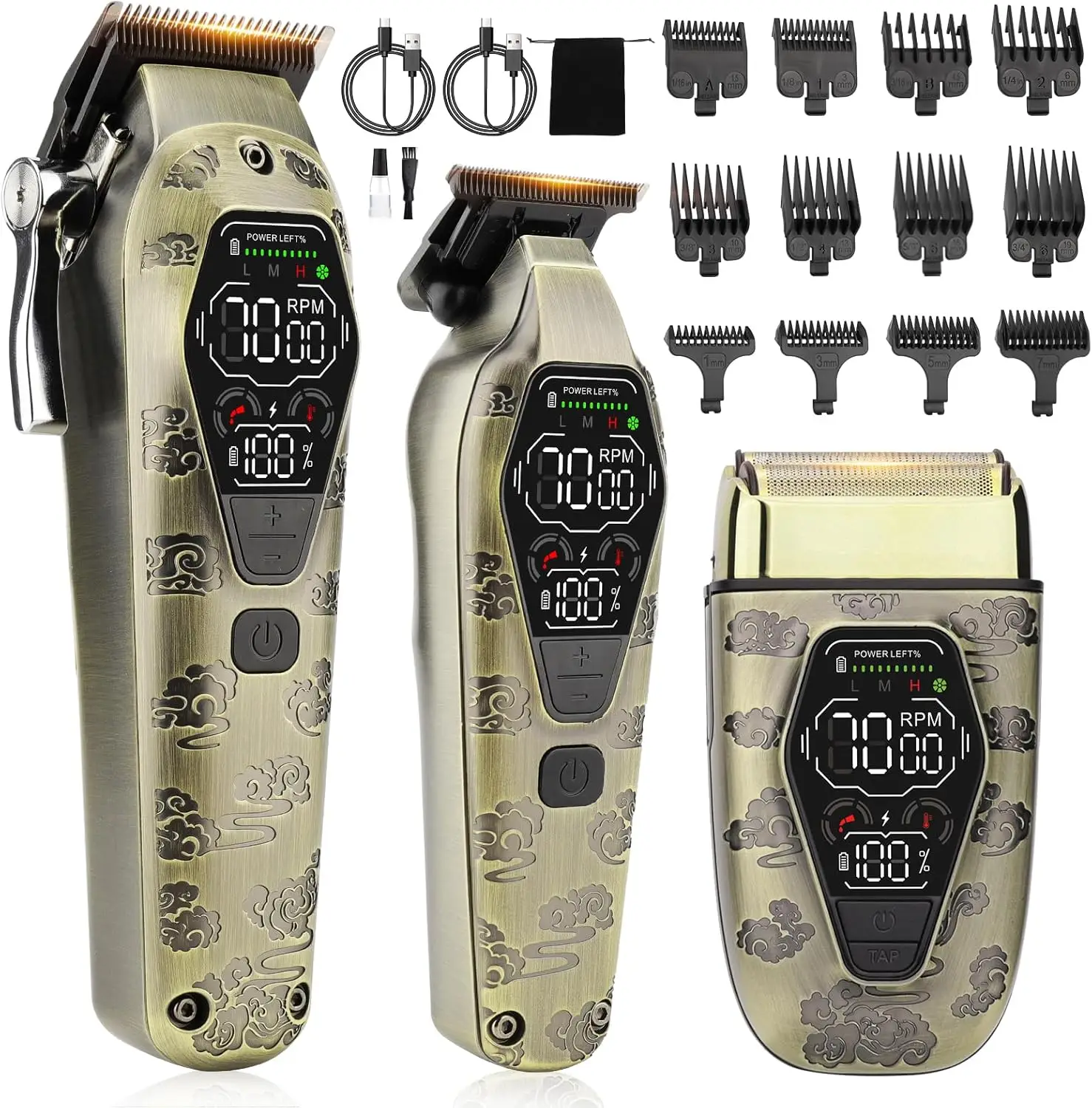 

Professional Cordless Hair Clippers for Men, 3-in-1 T-Blade Trimmer Set with Beard Trimmer