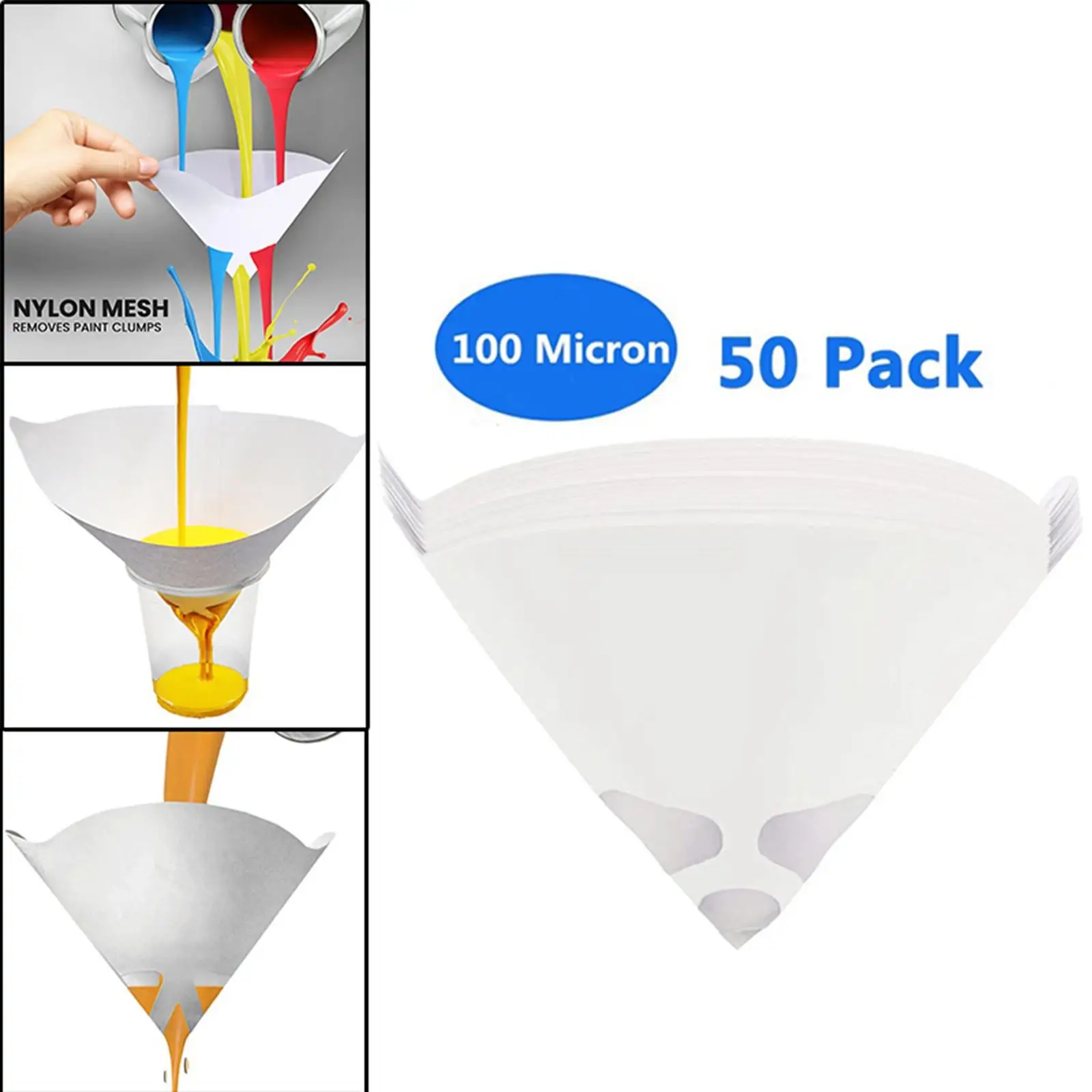 50Pack Set Paint Filter Funnel Fine Mesh Disposable for Automotive Arts