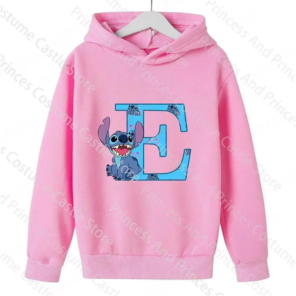 Children Hoodies Stitch Letter ABCD Kawaii Fashion Pullover Sweatshirt Anime Manga Cartoons Girls Boy Kids Casual Clothes Tops