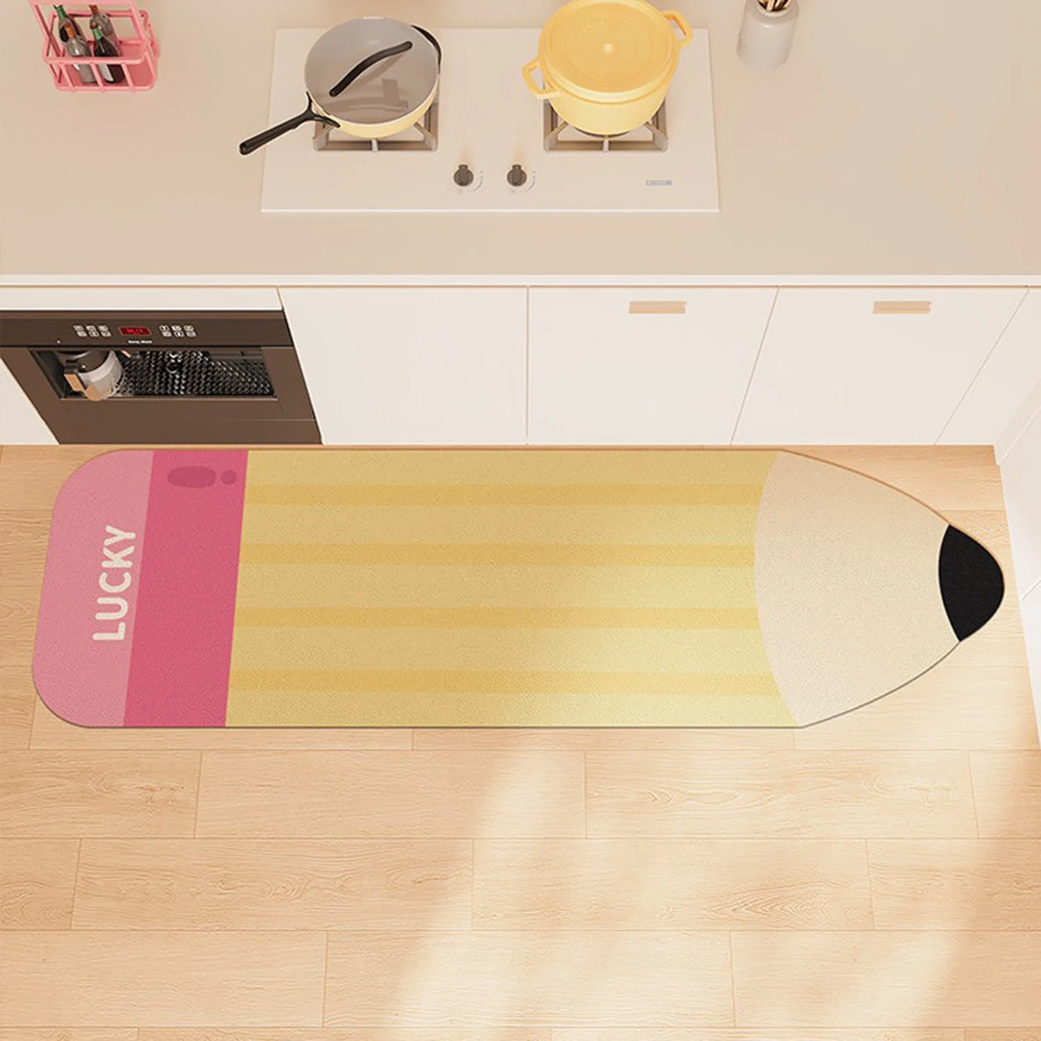 Anti-slip Kitchen Mat Special-shaped Carpet PVC Leather Oil-proof Waterproof Non-slip Floor Mat Cartoon Pencil Creative Rug 주방깔개