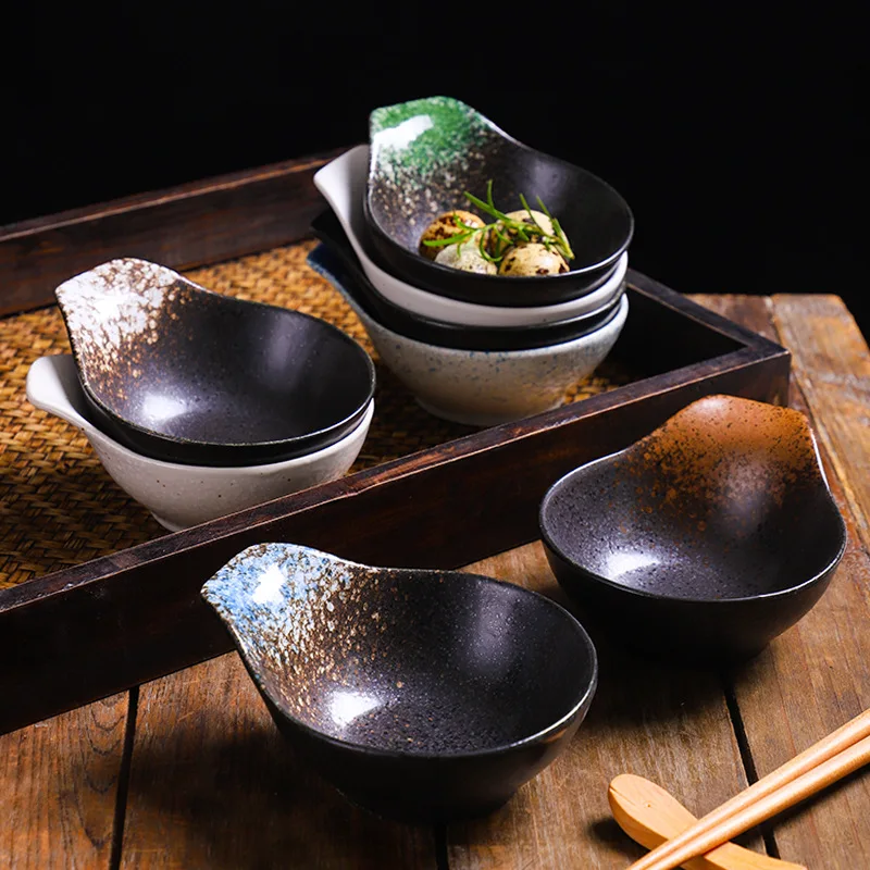 Anti-scalding Creamic Taste Dish with Handle Source Container Hot Pot Soy Vinegar Seasoning Bowls Jpanese Cooking Tableware