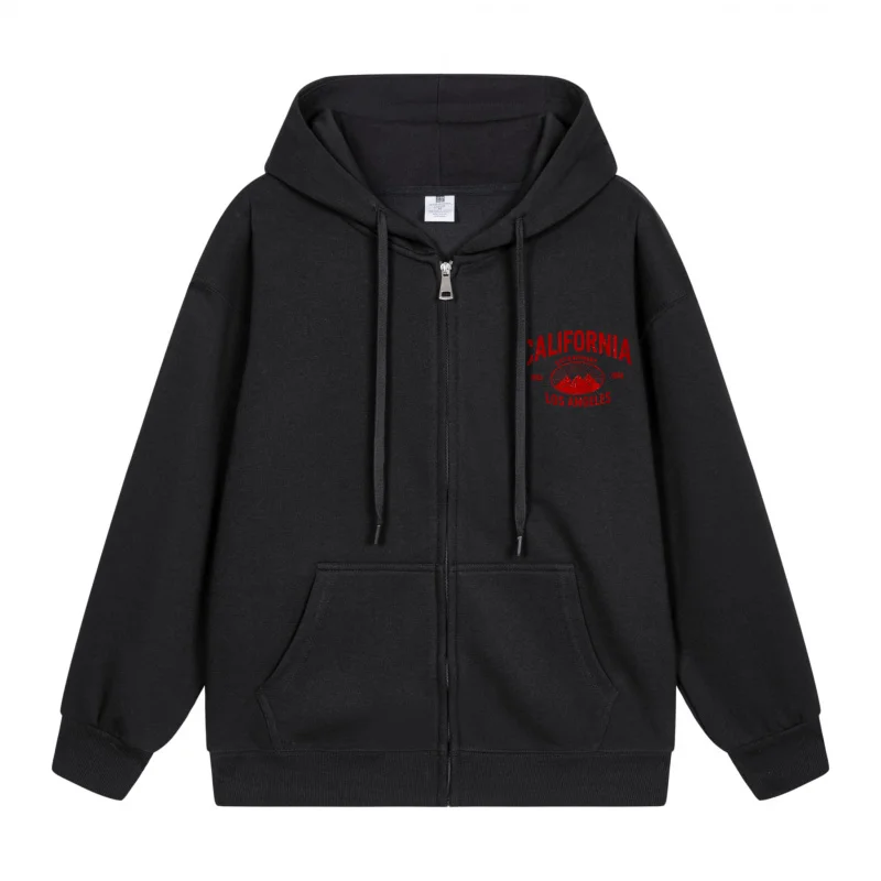 

Men's Zip-Up Hoodie California Print On Black Hoodie 2025 New Style Casual Couples’ Style Couples’ Style